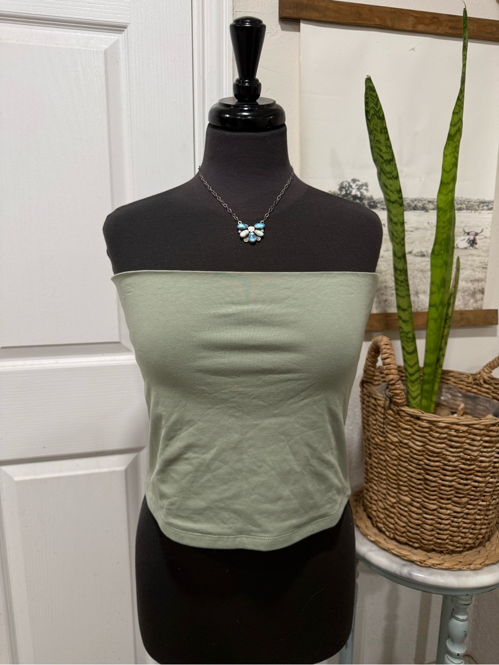 Women’s Collision Strapless Tube Top in Sage Green
